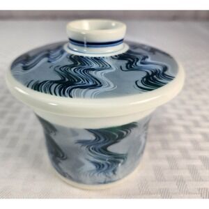 Antique Fukagawa Seiji Meiji Lidded Bowl Marbled Wave Porcelain Arita Signed!